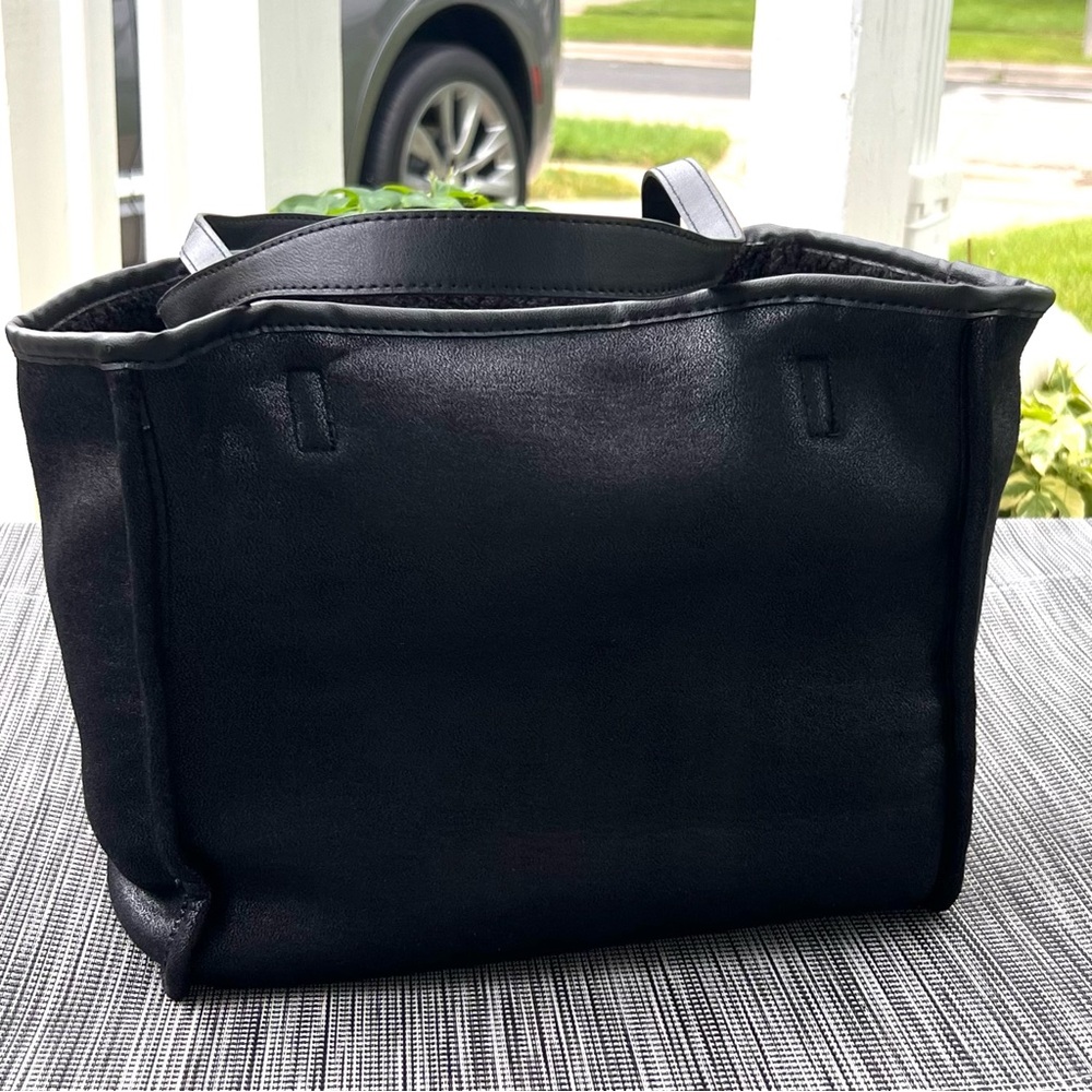 Neiman Marcus Faux Fur Fleece Line Soft Tote Black Great Condition
